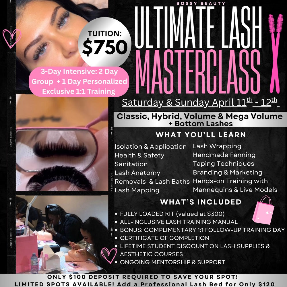 1 on 1 Lash Training - Classic, Hybrid, Volume, Mega Volume + Bottom Lashes